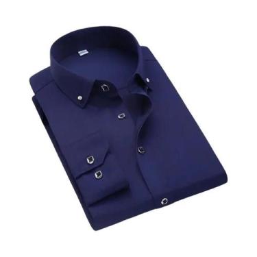 Imagem de Camisa Social Masculina Slim Fit De Manga Longa Com Botões Azul E Bran