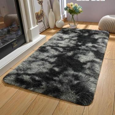 Imagem de Alfombra de Peluche Merelax Tie-Dye Negra y Gris Peluda 61x122 cm