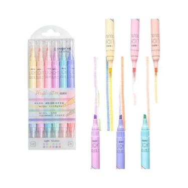 Imagem de Conjunto De Canetas Marcadoras Fluorescentes Kawaii Com Ponta Dupla 6 