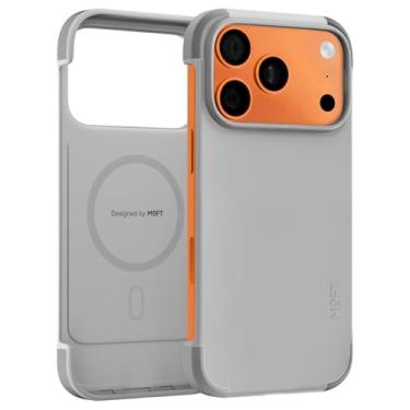 Imagem de MOFT MOVAS Capa com moldura para iPhone 17 Pro, 0,75 mm (0,03 pol), couro vegano macio ao toque, proteção de canto TPU, compatível com MagSafe (Misty Cove + cimento)