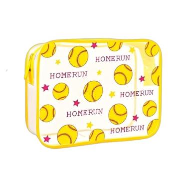 Imagem de Bolsa de cosméticos transparente estilo futebol, aprovada por companhias aéreas, bolsa de lavagem de maquiagem para homens e mulheres, bolsa de higiene pessoal, Amarelo, Beisebol