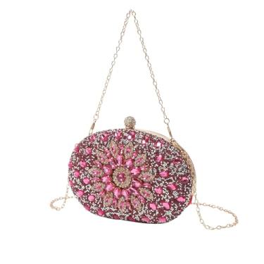 Imagem de EZZON Bolsa feminina de mão de girassol moderna bolsa clutch com corrente de diamante, Rosa, One Size