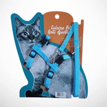 Imagem de Coleira Peitoral para Gato Pet Ajustável com Guia 1,2m Colorido (AZUL CLARO)