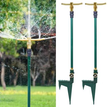 Imagem de ARICOR Pacote com 2 aspersores de jardim com 3 braços, irrigadores de água de jardim com rotação de 360 graus, irrigador de gramado alto, sistema de irrigação de irrigação