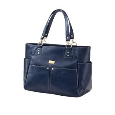 Imagem de Bolsa Feminina de Couro Legítimo Azul Marinho, Espaçosa com Alça Ajustável, Múltiplos Bolsos Externos e Fecho de Segurança