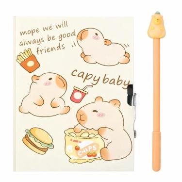Imagem de Kit Diário e Caneta Capivara, 2 Peças, Diário 50 Folhas com Cadeado 17,8x13,2cm, Caneta Fineliner Corpo Resina, Tema Capivara, Escolar, ideal para expressar pensamentos e eternizar momentos importantes