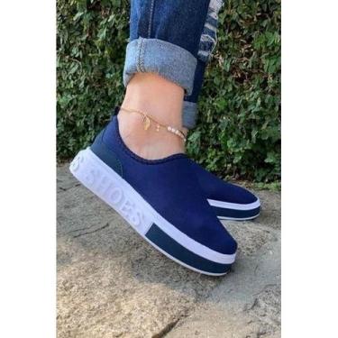 Imagem de Tenis Meia Feminino Calce Facil Shoes Sola Alta, Azul