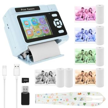 Imagem de Câmera infantil com impressão instantânea, câmera instantânea 1080p HD com cartão de 32 GB e 6 rolos de papel, presente de brinquedo infantil para meninos e meninas de 3 a 12 anos (azul)