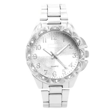Imagem de Relógio Feminino Analógico em Aço Inox Prata + Conjunto de Colar e Pingente com Strass