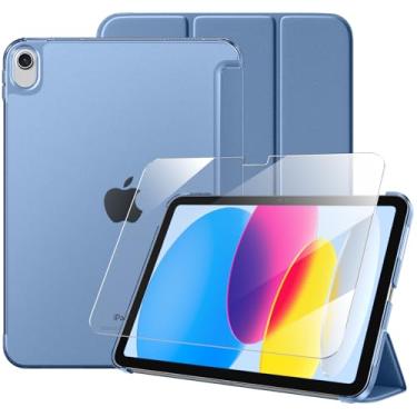 Imagem de Capa Massten para iPad (A16) 11ª geração 2025 com protetor de tela, capa para iPad 10.9 polegadas 2022 linda fina rígida translúcida traseira totalmente protetora com três dobras, Bluemist