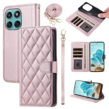 Imagem de Furiet Argyle Capa carteira para Motorola Moto Edge 60 Fusion com alça removível de pulso/ombro, compartimentos para cartões, bolsa fólio, acessórios de couro PU de luxo, capa de celular para mulheres