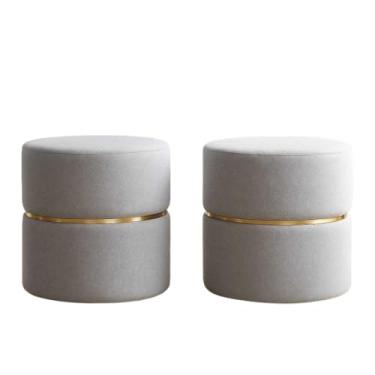Imagem de Puff Redondo Provador Banqueta Assento Estofado Decora Sala Escritorio(Kit 2 Linho cinza)