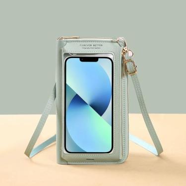 Imagem de Bolsa tiracolo feminina com tela sensível ao toque - Bolsa de telefone com bloqueio de RFID e alça de ombro, Verde