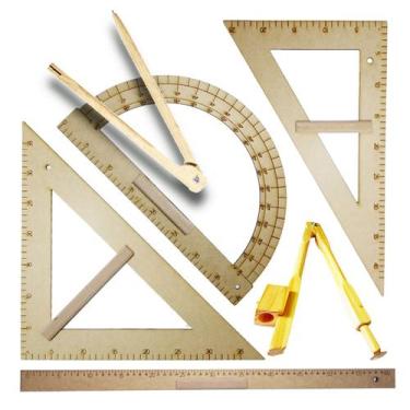 Imagem de Kit Geométrico do Professor Mdf Com Régua 1 Metro + Compasso Quadro Br
