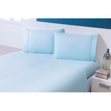 Imagem de Jogo Lençol 4 Peças Cama Viúva 203x120 100% Algodão Ponto Palito (Verde-água, 35cm, 200)