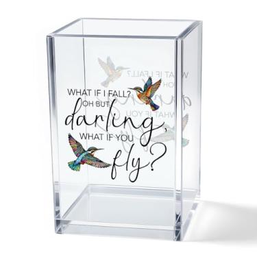 Imagem de Vgrti What If I Fall What If You Fly Porta-canetas de acrílico cosmético, presente para amantes de beija-flor, acessório organizador de mesa para decoração de escritório, presentes inspiradores para