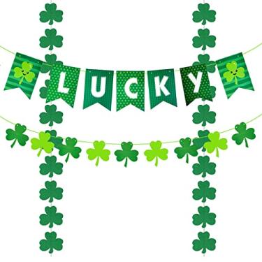 Imagem de 4 peças, banners com faixa da sorte, guirlanda de feltro, decoração de trevo para decoração de lembrancinhas de jogos