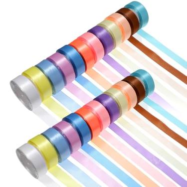 Imagem de Fita de cetim de 600 metros, fita de tecido de 12 cores sólidas de face única a granel, 60 jardas por rolo em 2,5 cm de largura, fitas sortidas perfeitas para embrulho de presente de Natal