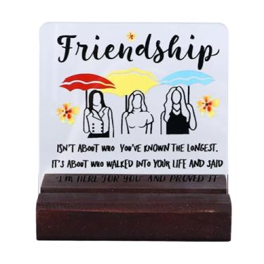 Imagem de Sinal decorativo de mesa transparente fofo acrílico ultra grosso impressão transparente decoração de mesa de escritório com suporte de madeira para mulheres amiga aniversário