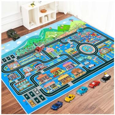 Imagem de Fuzorise Tapete de carro infantil, tapete de estrada urbana para sala de jogos, quarto, meninos e meninas, adequado para crianças e crianças, educação e sala de aula.