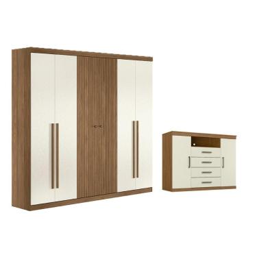 Imagem de Guarda Roupa com Cômoda Casal QC375 6 Portas de Bater 4 Gavetas MDF MDP com Prateleiras...