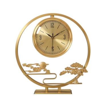 Imagem de Relógio de mesa estilo chinês relógio de mesa de metal para sala de estar relógio de mesa para casa relógio de varanda ornamentos relógio de quartzo silencioso relógio de mesa relógio de mesa