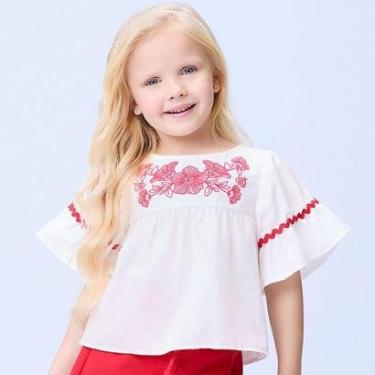 Imagem de Blusa Infantil Menina Mangas Flutuantes Off White Flor Momi-Feminino