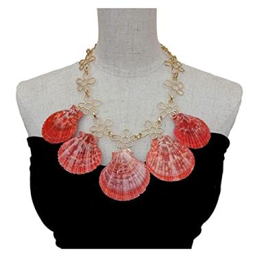 Imagem de DWBPGVUN Colar de corrente de flores banhada a ouro com concha do mar vermelho 53 cm