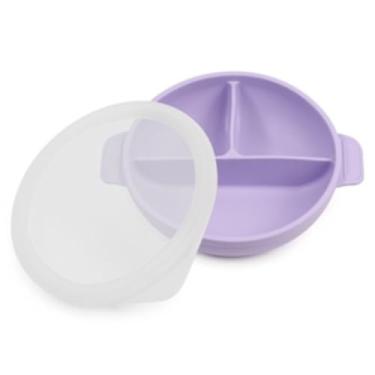Imagem de Pratinho com tampa, divisória e ventosa em silicone para bebês. Roxo.