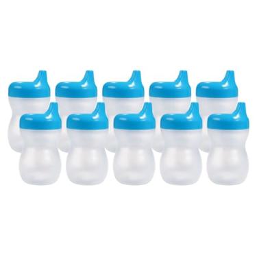 Imagem de Kit 10 Copos Infantil Bebê Com Bico Transição Treinamento Suco Água 350ml (Transparente C/Tampa Azul)
