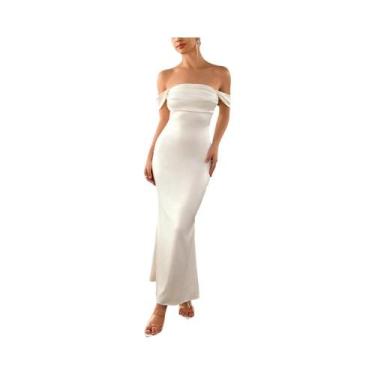 Imagem de Vestido Longo De Cetim Sem Alças Para Mulheres, Vestido Maxi De Festa 