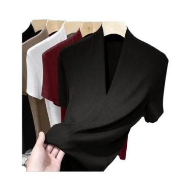 Imagem de Camiseta Feminina plus Size Slim Fit Com Decote Em V E Manga Curta Mod