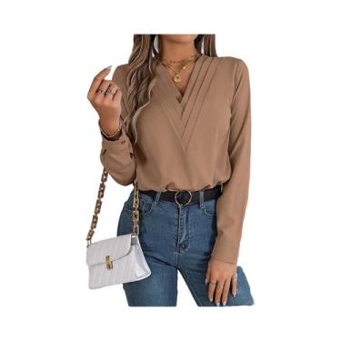 Imagem de Blusa De Chiffon Feminina De Manga Longa Com Decote Em V Triplo, Cores