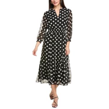 Imagem de Anne Klein Midi feminino com cintura franzida, Anne Black/Anne White, 38