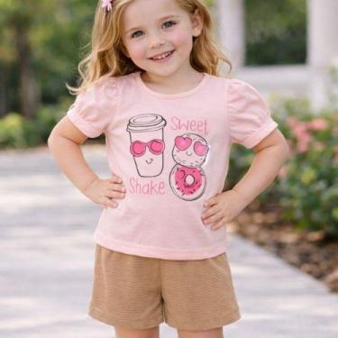 Imagem de Conjunto Infantil Menina Blusa Estampada Sweet Shake e Shorts Texturiz