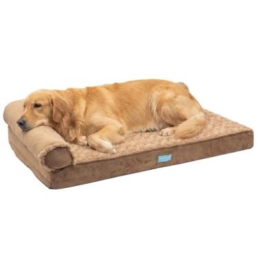 Imagem de Cama Pet Ortopedica Colchão Grande 89x58cm Duke & Dixie Colchonete Premium Luxo Espuma Casca de Ovo Memoria Lavável com Zíper Travesseiro Cães Médio e Grande Porte (Marrom)