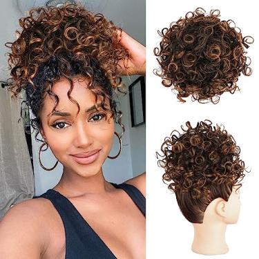 Imagem de Lommel Pedaço de cabelo bagunçado curto cacheado rabo de cavalo extensão elástico cordão solto ondulado cabelo encaracolado pedaço de cabelo extensões de cabelo sintético coque de cabelo para mulheres