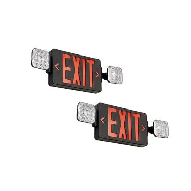 Imagem de TANLUX Placa de saída preta com luzes de emergência, luz LED de saída de emergência com bateria reserva, certificação UL, AC 120/277V, combinação de luzes de emergência comerciais para empresas