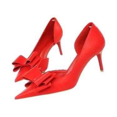 Imagem de Sapatos De Salto Alto Femininos Com Laço Fofo 75cm 10cm, Sapatos Corea
