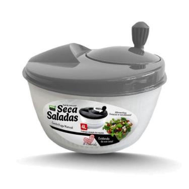 Imagem de Seca Saladas Secador Centrifuga de Verduras Manual Grande 4 L Cinza - 