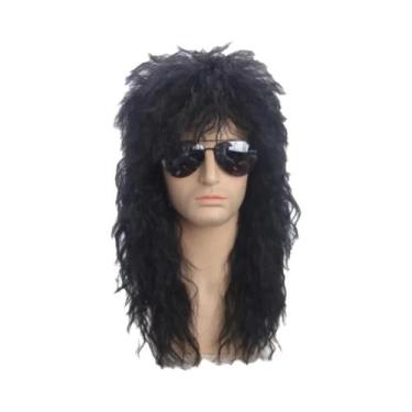 Imagem de Peruca Sintética Longa E Cacheada Estilo Glam Rock Punk Dos Anos 70 E 