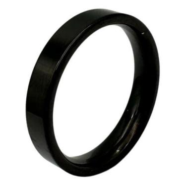Imagem de Anel Preto Titânio 4mm Unissex Reto Liso Aço Inoxidável 316l - Nevatto