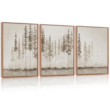 Imagem de HPINUB Conjunto de arte de parede em tela emoldurada grande floresta enevoada, (conjunto de 7,5 x 40,6 cm), decoração de parede de pinheiro nebuloso, pintura de parede de paisagem natural, impressão