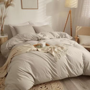 Imagem de AMZTOP Capa de edredom de algodão lavado tamanho casal 3 peças (1 capa de edredom com 2 fronhas), jogo de cama 100% algodão para todas as estações, capas de colcha macias e respiráveis e confortáveis