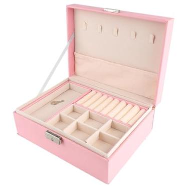 Imagem de Porta Joias Interior em Veludo com Tranca. Organizador Grande de Dupla Camada para Joias, Brincos, Anéis, Bijuterias. Porta-Jóias Elegante. Porta jóias para viagem (Rosa)