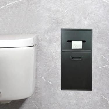 Imagem de Prateleira de nicho de chuveiro embutida de aço inoxidável e suporte de armazenamento de papel higiênico, suporte embutido na parede com balde de lixo para organização de banheiro doméstico
