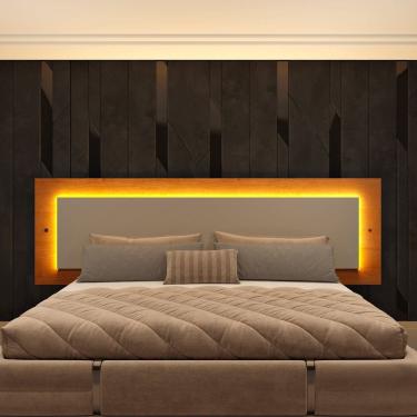 Imagem de Cabeceira Box Casal Queen com Led 100% Mdf 268cm X 72cm Orgânica Luna Espresso Móveis Cinamomo/Off White