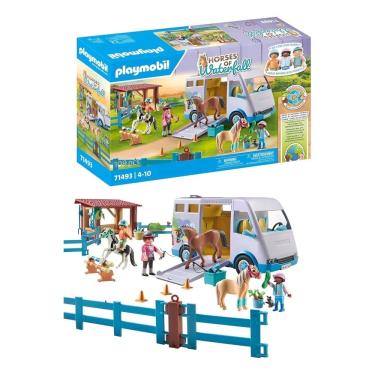 Imagem de Playmobil Horses Waterfall – Fazenda Escola De Equitação Poneis Com Trailer – 109 peças 