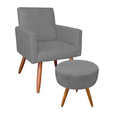 Imagem de Kit 01 Poltrona com 01 Puff Larissa Suede Pés Palito Castanho D'Rossi 