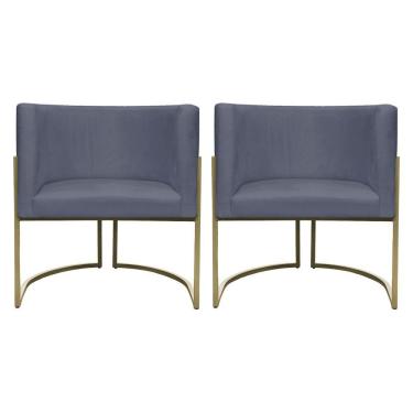 Imagem de Kit 2 Poltronas Decorativa Recepção Luna Suede Cores Base De Ferro Champagne Cinza Suede